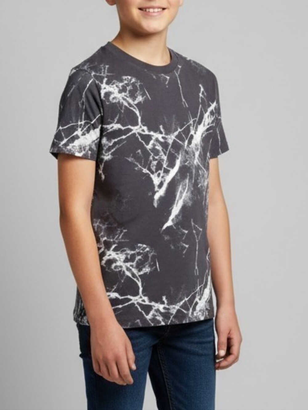 H&M Black Tee with White Marble Graphic